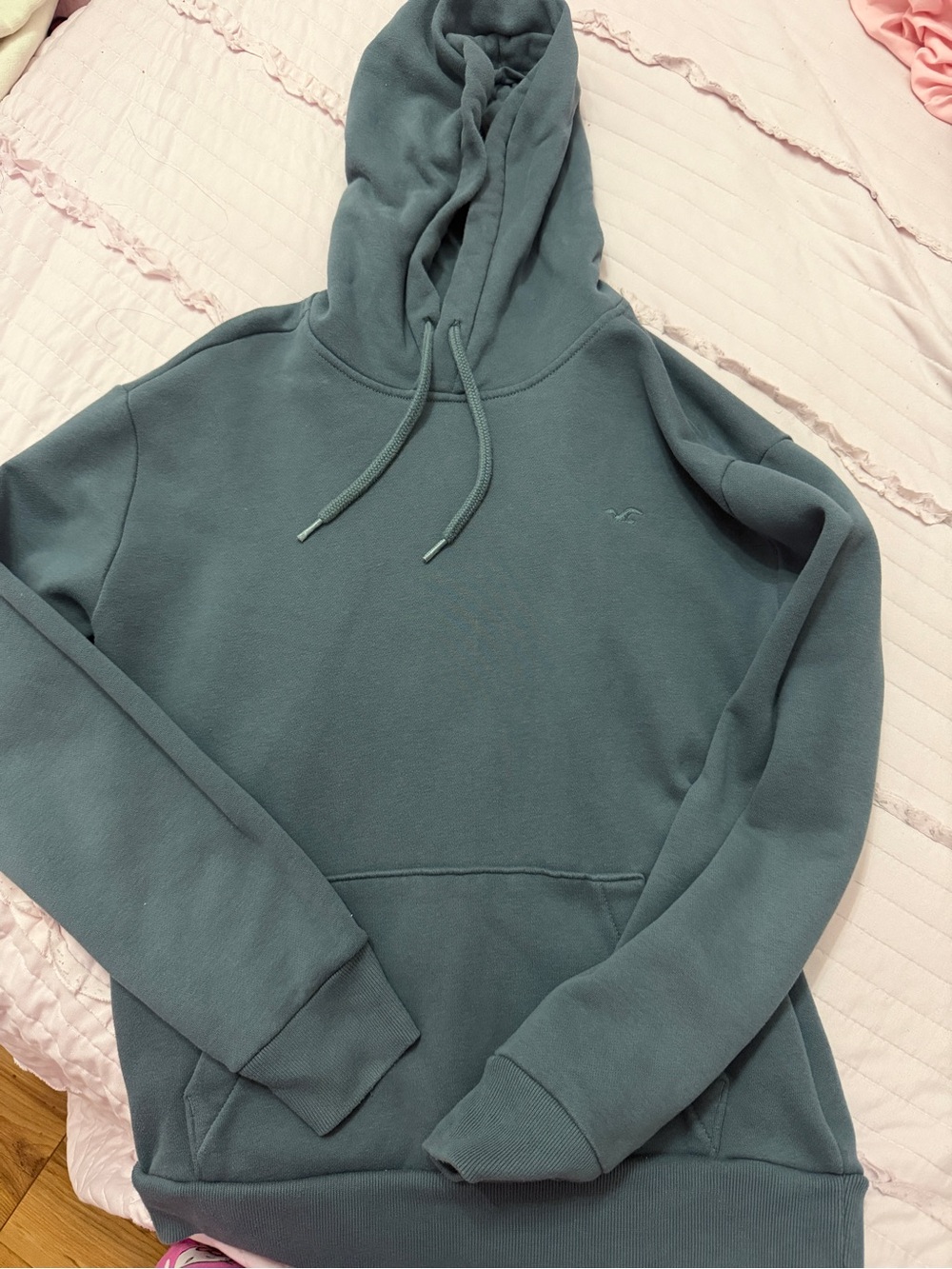 Hollister Men's Teal Crewneck Hoodie